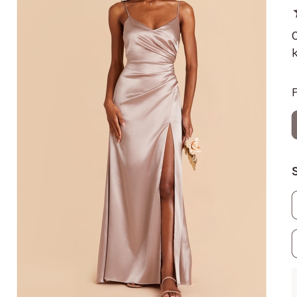 Birdy Grey Catherine Gown Shiny Satin Taupe Size Large NWT